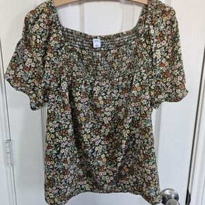 Old Navy Floral Boho Peasant Puff Sleeve Top Size Large